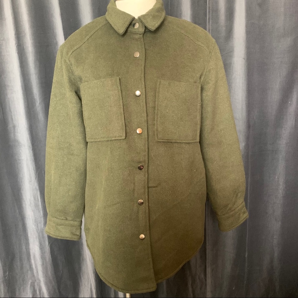 F21 Men olive green wool blend button up shacket